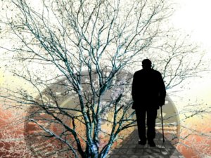 Salud Ecológica: Hombre viejo y arbol, simbolizando el alzheimer